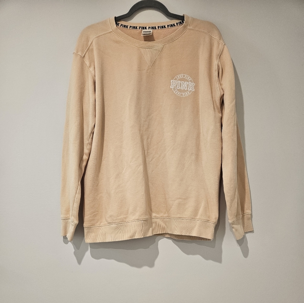 Victoria's Secret PINK Tan Crewneck Sweatshirt, Size Small